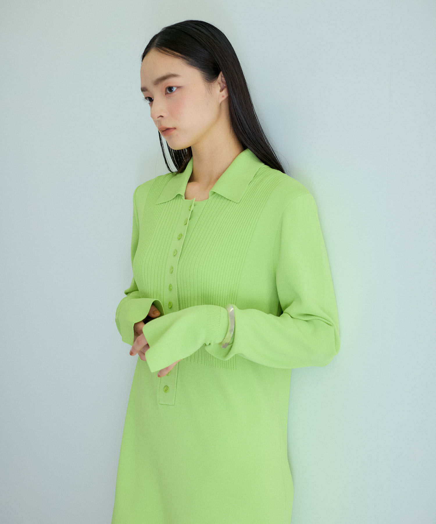 ADAM ET ROPE'「【洗える】ボタンニットポロワンピース」|ワンピース|