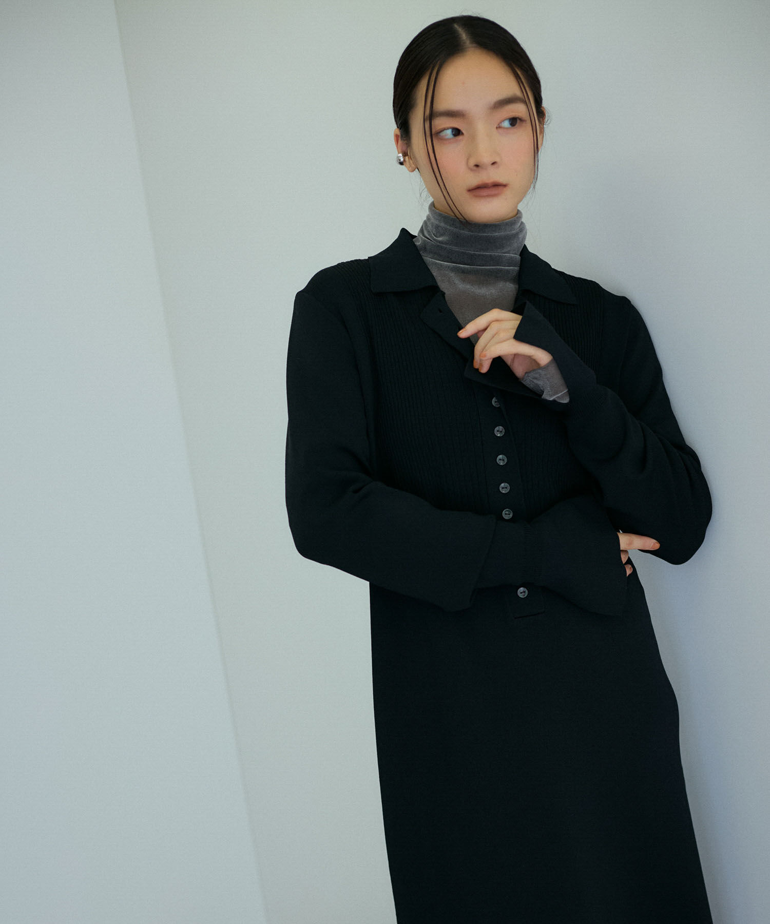 ADAM ET ROPE'「【洗える】ボタンニットポロワンピース」|ワンピース|