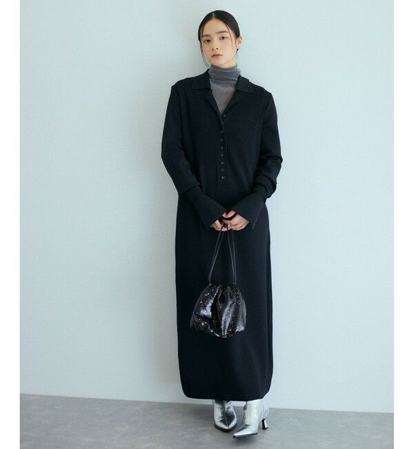 ADAM ET ROPE'「【洗える】ボタンニットポロワンピース」|ワンピース|