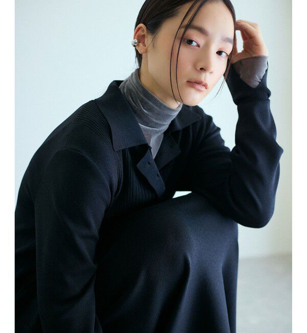 ADAM ET ROPE'「【洗える】ボタンニットポロワンピース」|ワンピース|