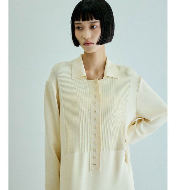 ADAM ET ROPE'「【洗える】ボタンニットポロワンピース」|ワンピース|