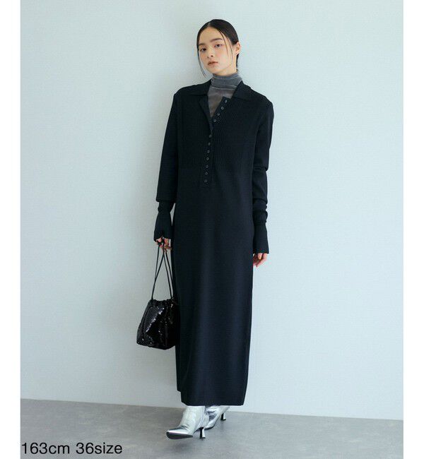 ADAM ET ROPE'「【洗える】ボタンニットポロワンピース」|ワンピース|