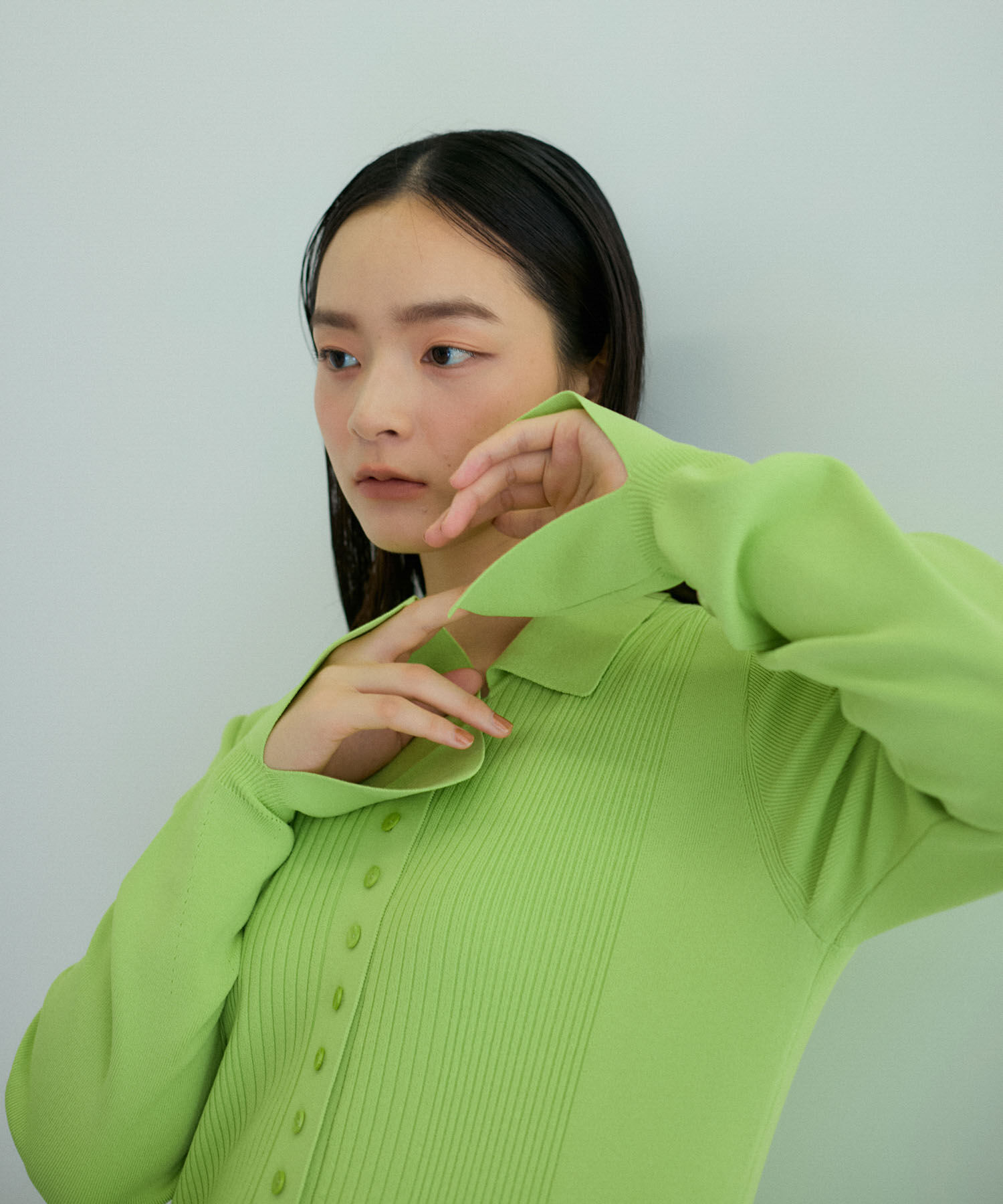 ADAM ET ROPE'「【洗える】ボタンニットポロワンピース」|ワンピース|