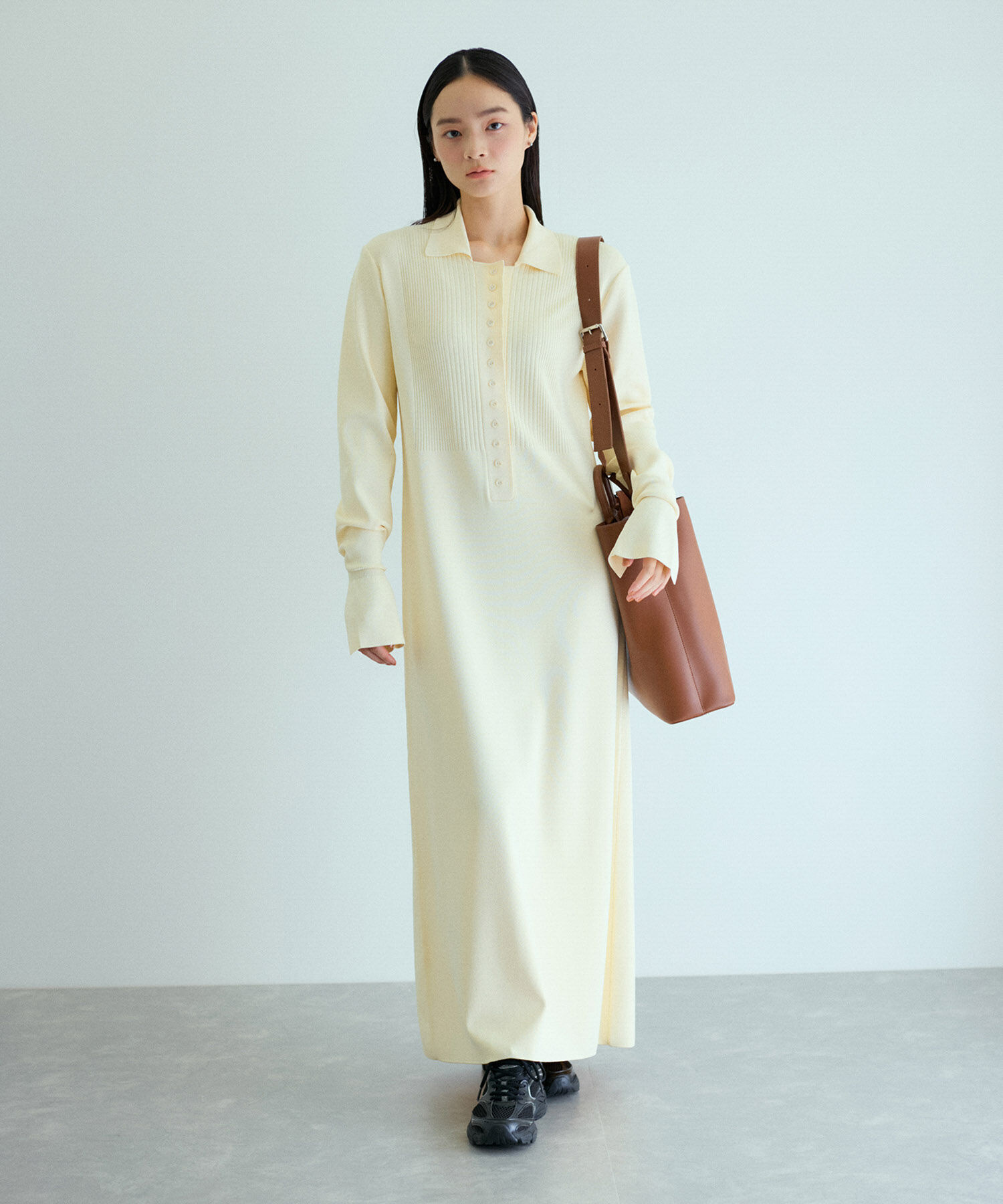 ADAM ET ROPE'「【洗える】ボタンニットポロワンピース」|ワンピース|