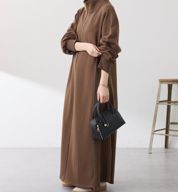  「異素材ドッキングハーフジップワンピース」|ワンピース|