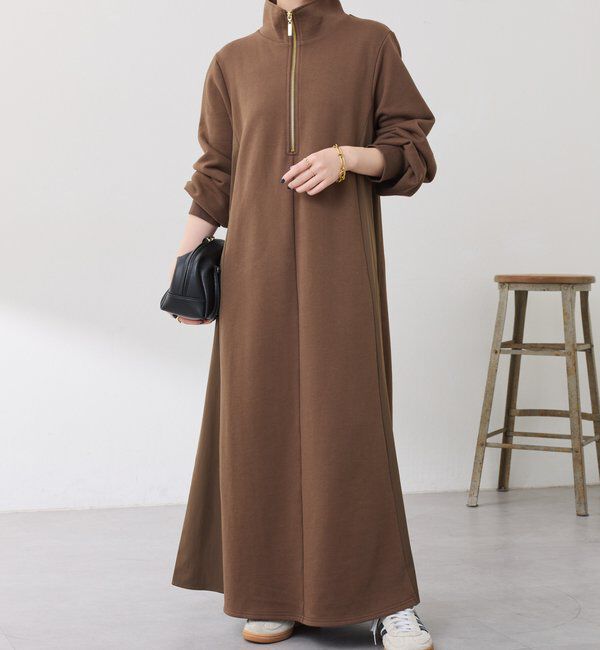  「異素材ドッキングハーフジップワンピース」|ワンピース|