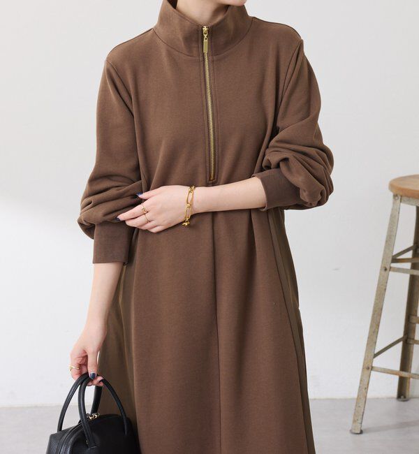  「異素材ドッキングハーフジップワンピース」|ワンピース|