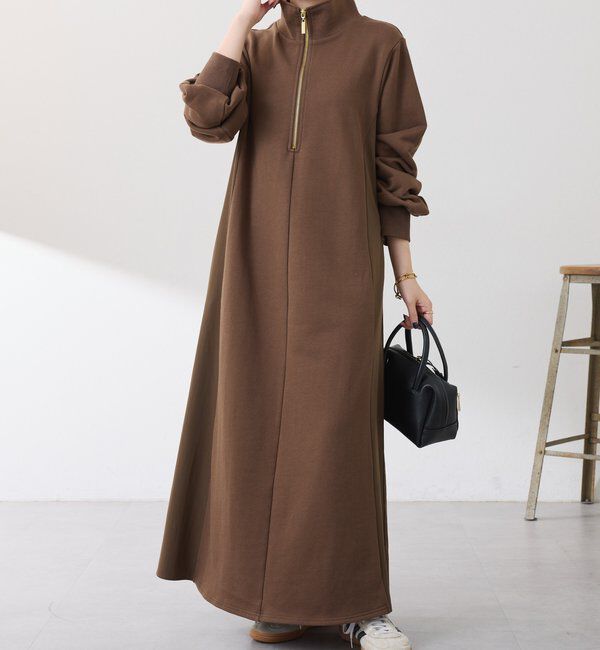  「異素材ドッキングハーフジップワンピース」|ワンピース|