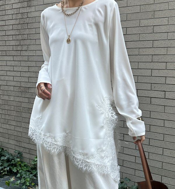  「ジョーゼットアシメレース切替ブラウス」|シャツ・ブラウス|