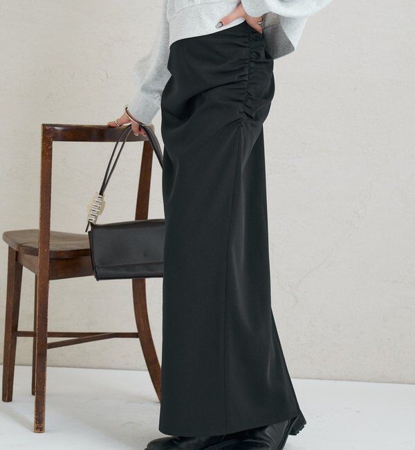  「サイドギャザータックスカート」|スカート|ブラック