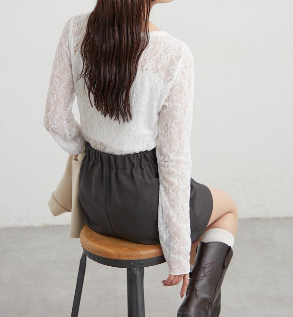  「裾ギャザーレースロングTシャツ」|Tシャツ・カットソー|