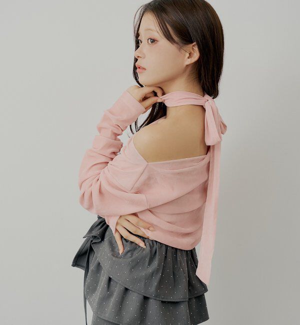  「【SALON by Chico】タイ付きベロアワンショルギャザートップス」|Tシャツ・カットソー|