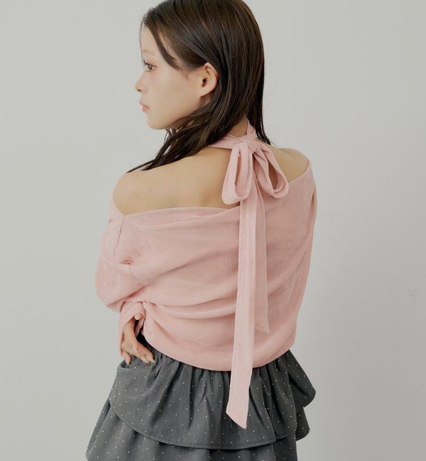  「【SALON by Chico】タイ付きベロアワンショルギャザートップス」|Tシャツ・カットソー|ピンク
