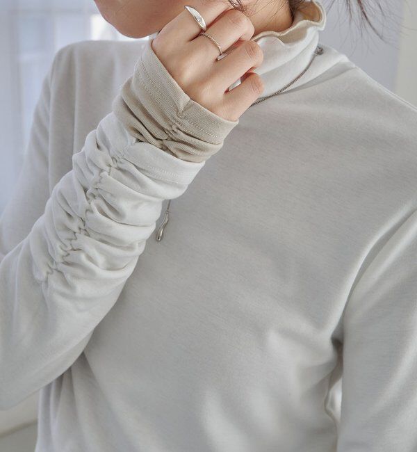  「ハイネック袖ギャザーロンT」|Tシャツ・カットソー|
