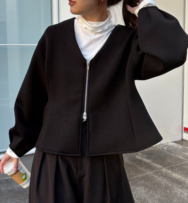  「ハイネック袖ギャザーロンT」|Tシャツ・カットソー|