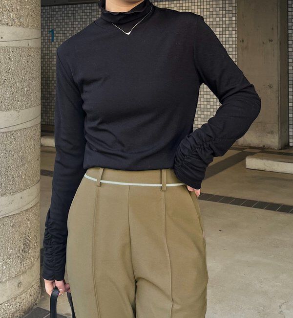  「ハイネック袖ギャザーロンT」|Tシャツ・カットソー|