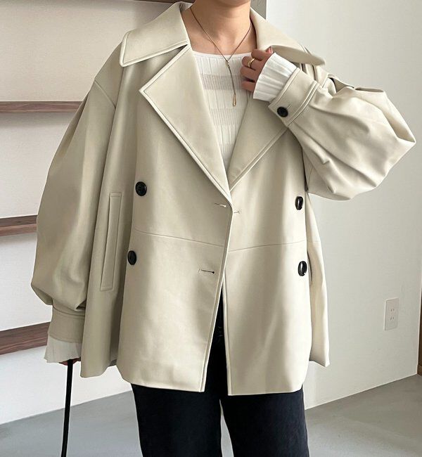  「【サイズ展開あり】レザーミドルコート」|その他|