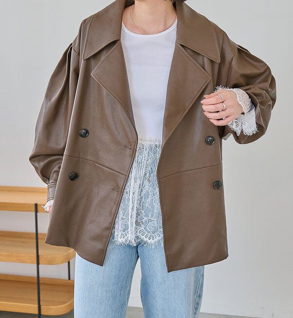  「【サイズ展開あり】レザーミドルコート」|その他|