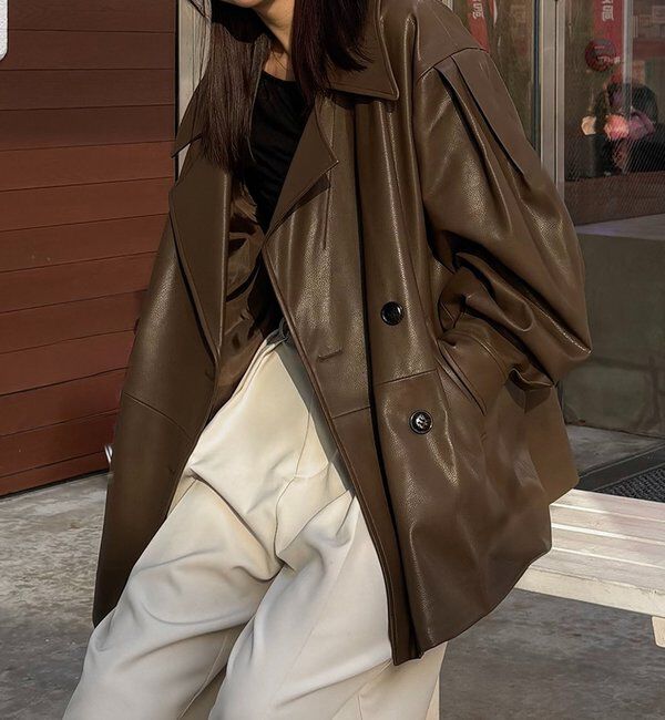  「【サイズ展開あり】レザーミドルコート」|その他|