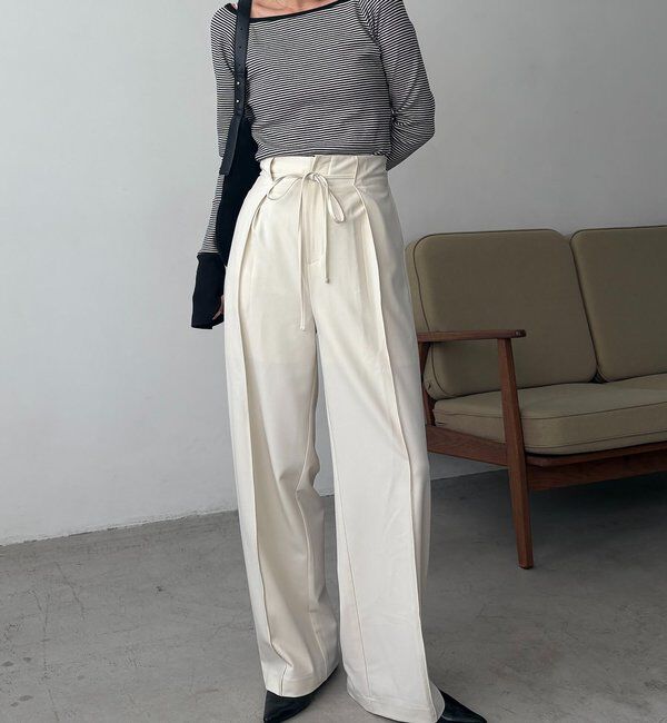  「【低身長サイズあり】ピンタックリボンパンツ」|チノ|