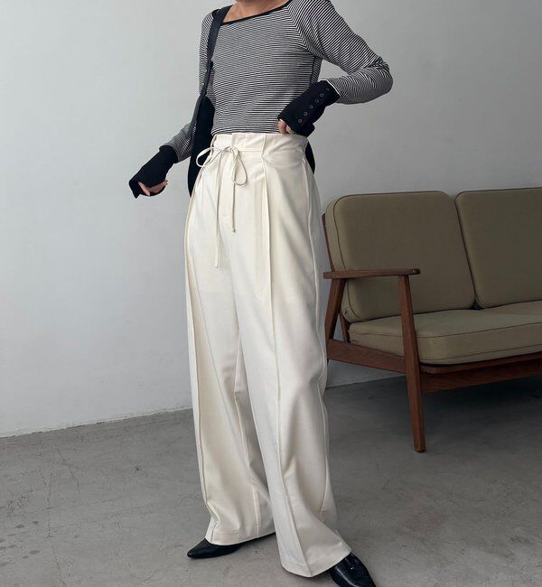  「【低身長サイズあり】ピンタックリボンパンツ」|チノ|