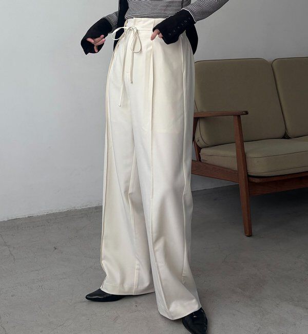  「【低身長サイズあり】ピンタックリボンパンツ」|チノ|