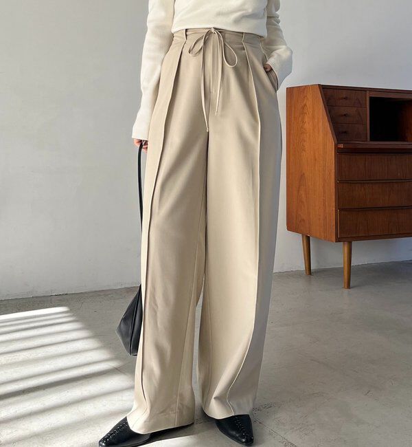  「【低身長サイズあり】ピンタックリボンパンツ」|チノ|