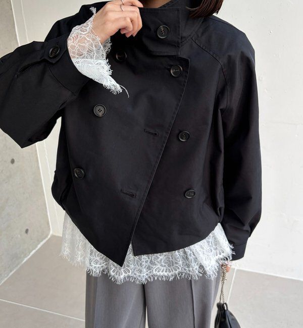  「【サイズ展開あり】ショートトレンチコート」|トレンチコート|ブラック