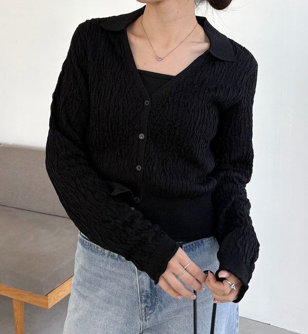  「変形シャーリングポロカーディガン」|カーディガン|