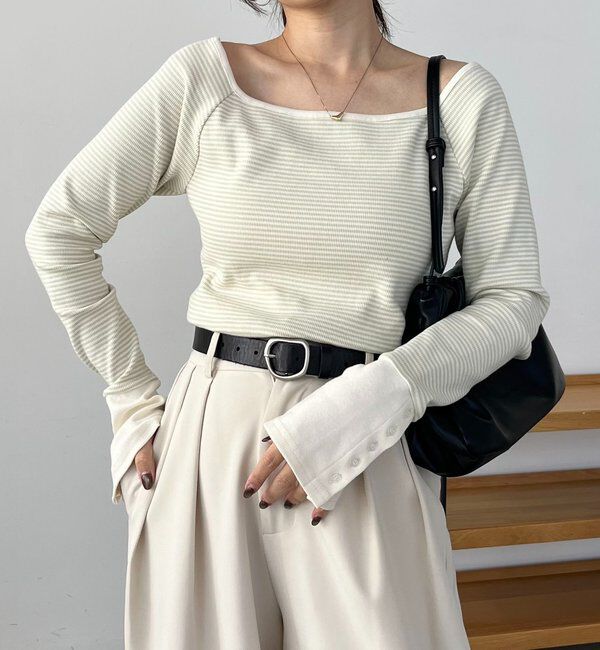  「ボーダー袖ボタンロンＴ」|Tシャツ・カットソー|