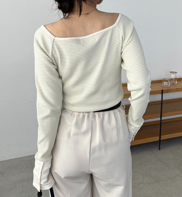  「ボーダー袖ボタンロンＴ」|Tシャツ・カットソー|