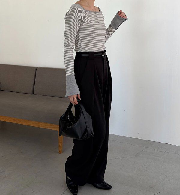  「ボーダー袖ボタンロンＴ」|Tシャツ・カットソー|