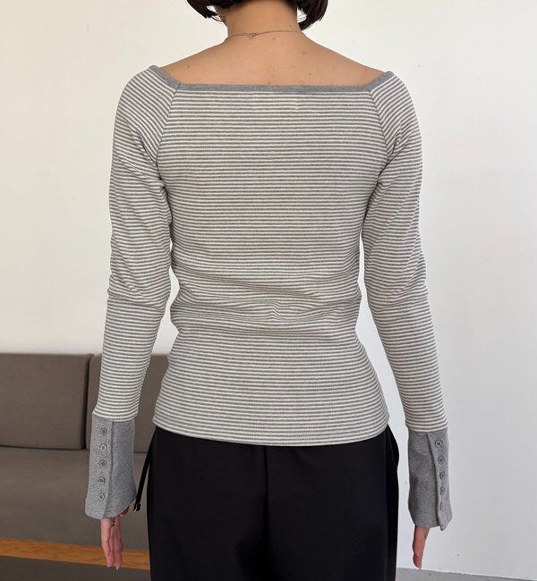  「ボーダー袖ボタンロンＴ」|Tシャツ・カットソー|