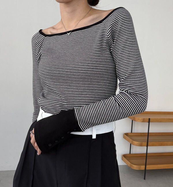  「ボーダー袖ボタンロンＴ」|Tシャツ・カットソー|