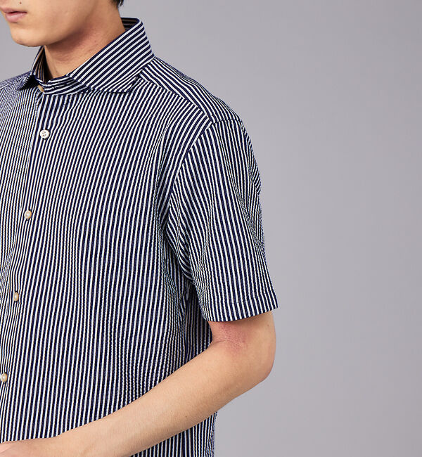 ABAHOUSE「クールテックス シアサッカー ストライプ 半袖シャツ」|シャツ・ブラウス|