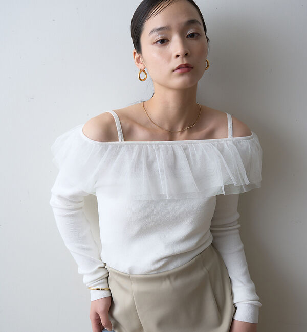 Rouge vif「【一部店舗限定】オフショルチュールリブプルオーバー」|ニット・セーター|