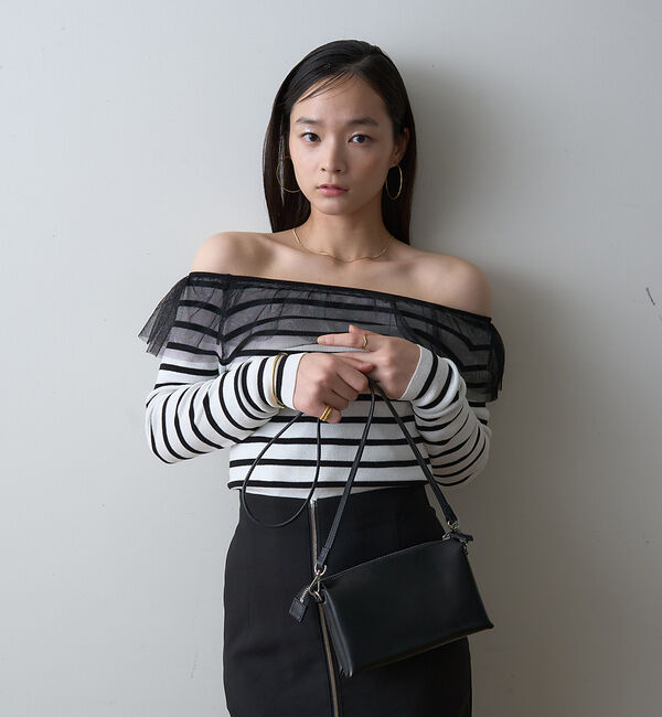 Rouge vif「【一部店舗限定】オフショルチュールリブプルオーバー」|ニット・セーター|