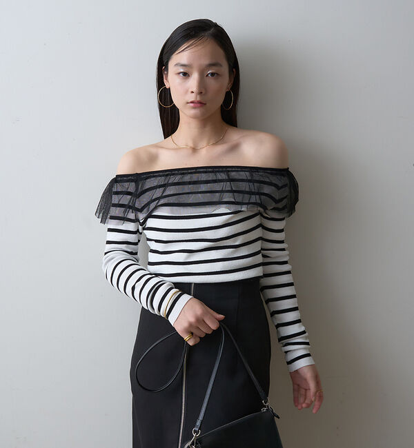 Rouge vif「【一部店舗限定】オフショルチュールリブプルオーバー」|ニット・セーター|