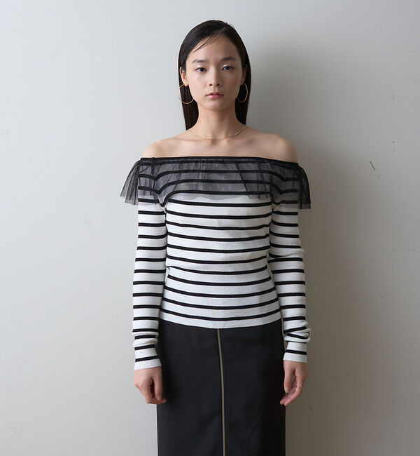 Rouge vif「【一部店舗限定】オフショルチュールリブプルオーバー」|ニット・セーター|