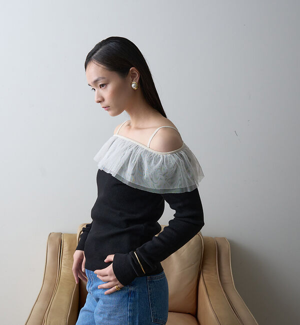 Rouge vif「【一部店舗限定】オフショルチュールリブプルオーバー」|ニット・セーター|