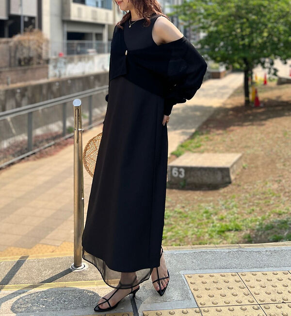 Rouge vif「【一部店舗限定】【2点セット】シアーショートカーディガン&times;ノースリーブワンピセッ」|ワンピース|ブラック
