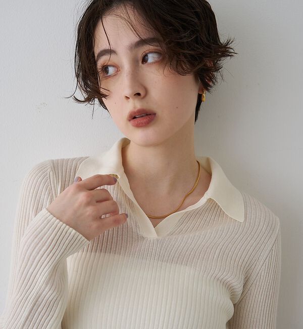 Rouge vif「防縮Wシアーポロリブニット【予約】」|ニット・セーター|