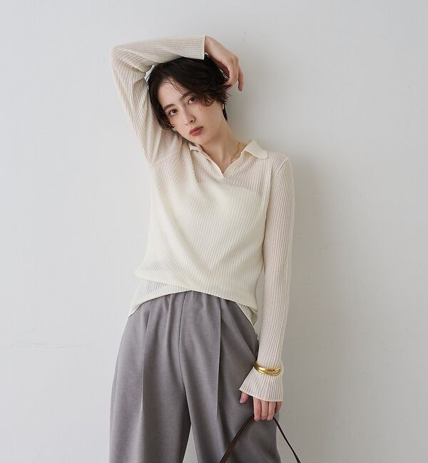 Rouge vif「防縮Wシアーポロリブニット【予約】」|ニット・セーター|