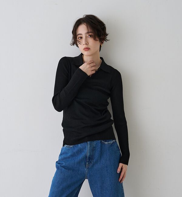 Rouge vif「防縮Wシアーポロリブニット【予約】」|ニット・セーター|