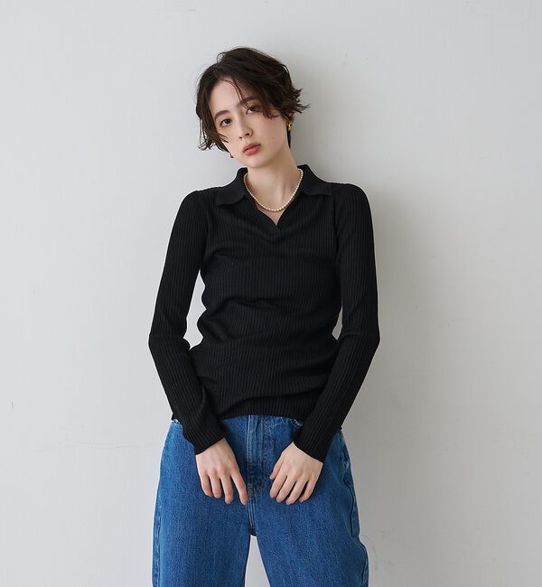 Rouge vif「防縮Wシアーポロリブニット【予約】」|ニット・セーター|