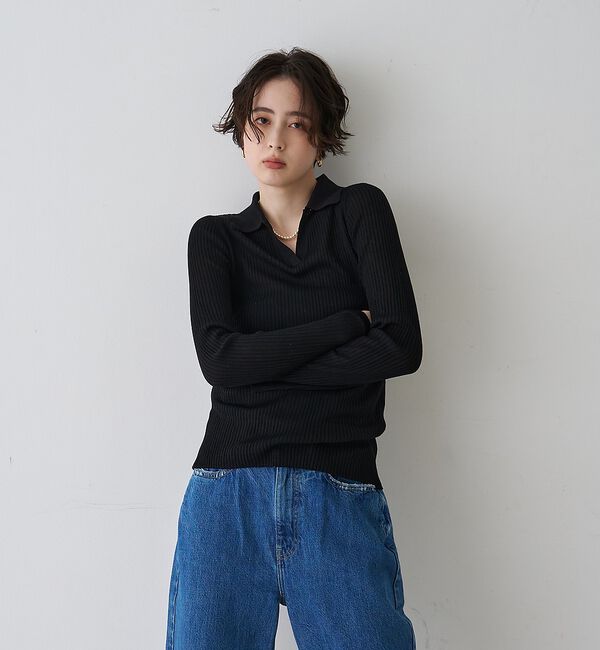 Rouge vif「防縮Wシアーポロリブニット【予約】」|ニット・セーター|