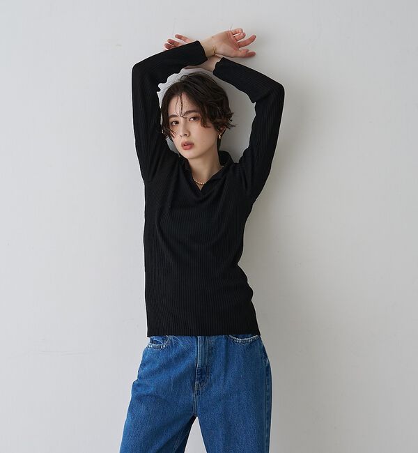 Rouge vif「防縮Wシアーポロリブニット【予約】」|ニット・セーター|