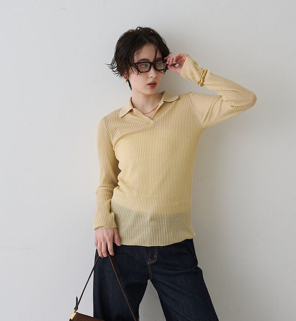 Rouge vif「防縮Wシアーポロリブニット【予約】」|ニット・セーター|