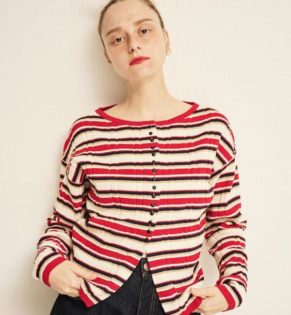 Rouge vif「ストライプ組織2WAYニット/カーディガン【予約】」|ニット・セーター|