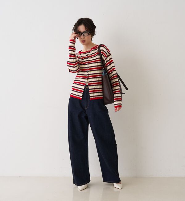 Rouge vif「ストライプ組織2WAYニット/カーディガン【予約】」|ニット・セーター|
